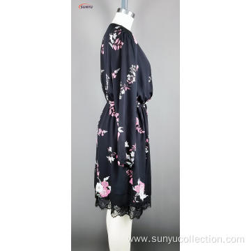 ladie's chiffon flower printed long dresses